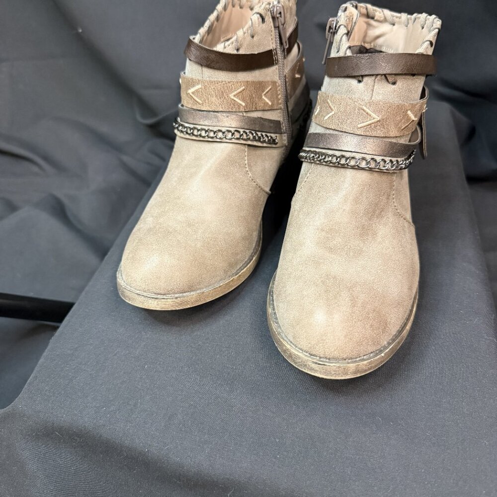 New Taupe Chain Strap Ankle Boots | Boho Western Neutral Booties - Picture 2 of 4